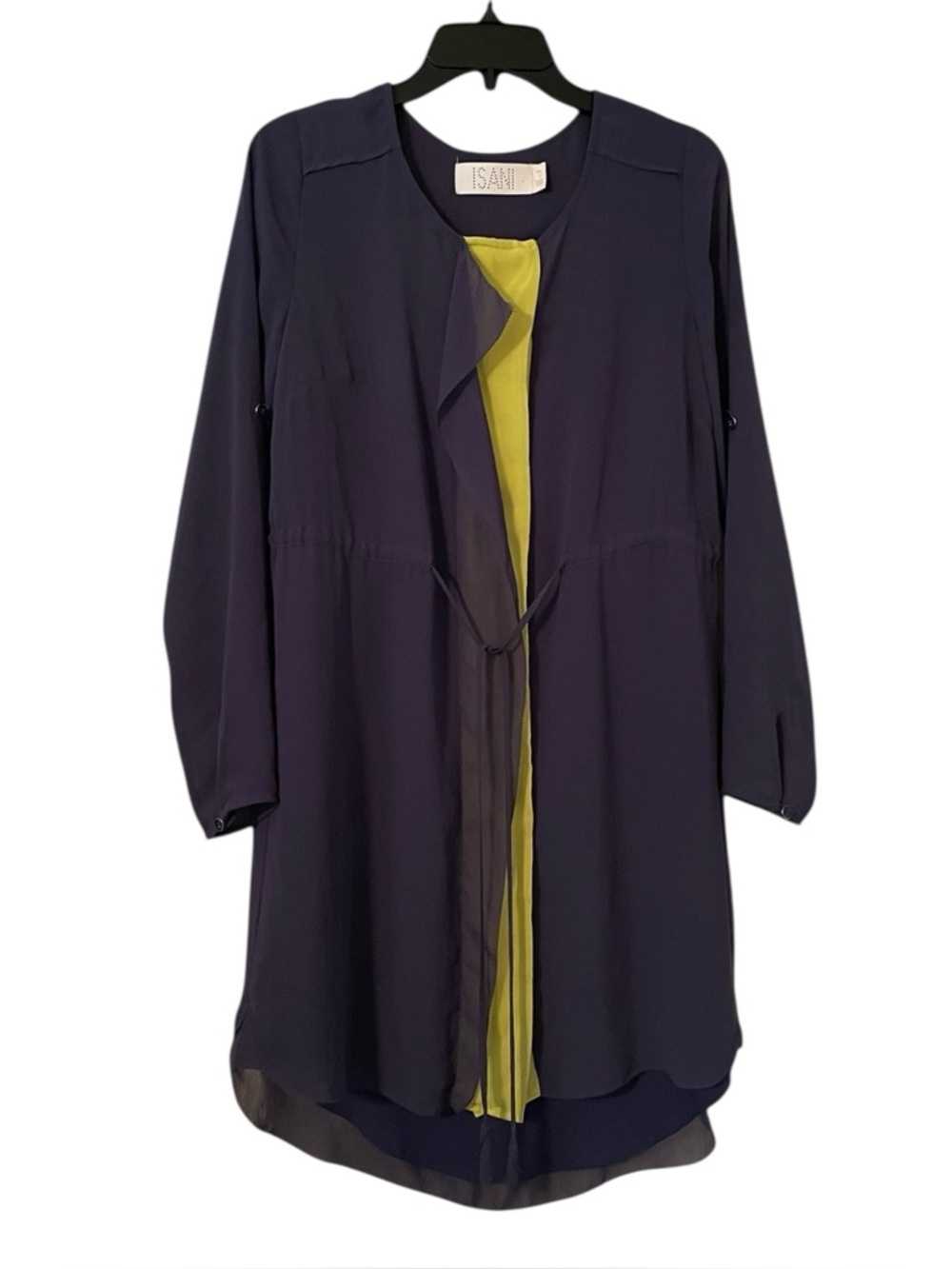 Isani Women’s Navy Yellow Block Quarter Full Sleeve Waist Tie Midi‎ Dress Size 4